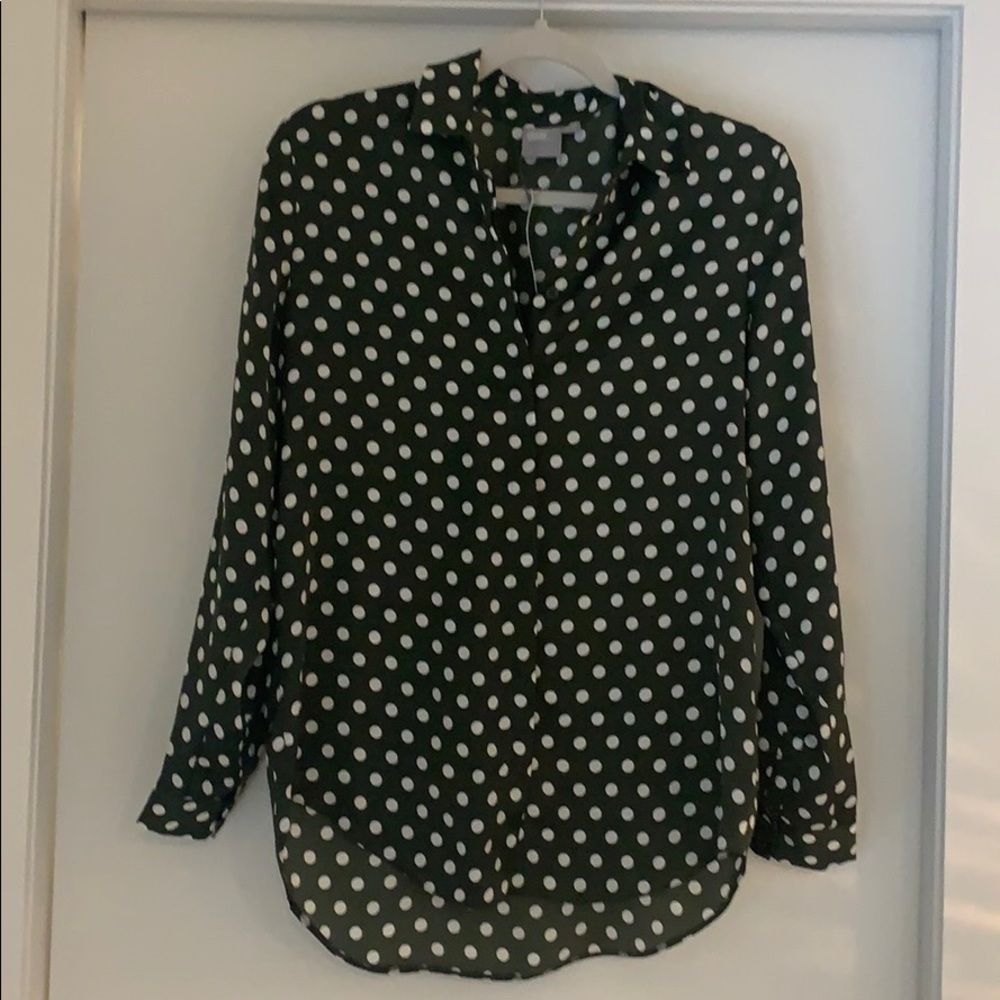 Green polka dot blouse